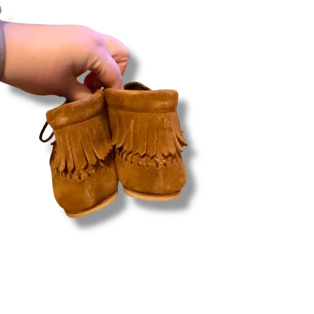 Tory Burch Huntington Moccasins Size 7 Brown Suede Embroidered Fringe‎ Boho